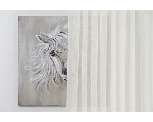 Cortină decorativă în fața unui tablou cu un motiv de cal