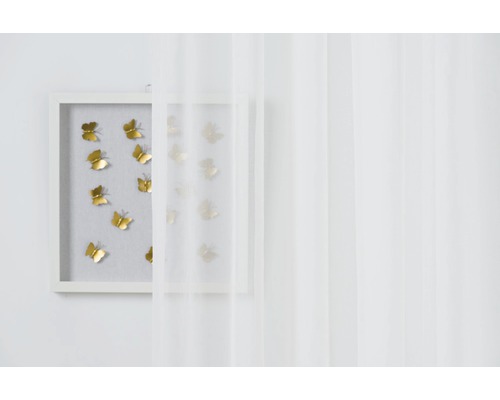 Fluturi decorativi într-o ramă foto în spatele unei perdele