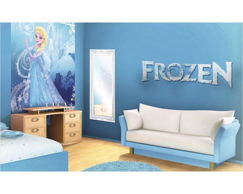Cameră cu tematică Frozen, inclusiv pictură murală, birou și canapea
