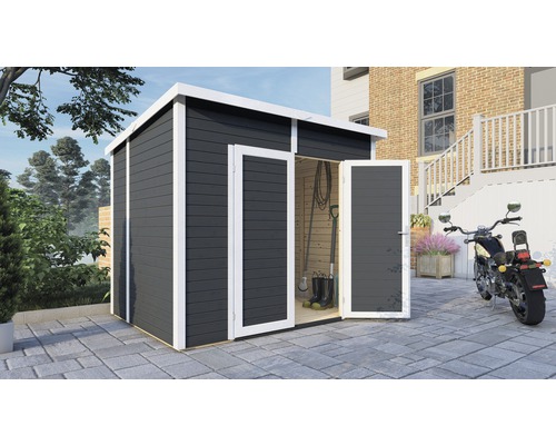 Magazie grădină Bertilo Timmo 4 pentru unelte cu podea 239x181 cm antracit Cabină de grădină cu uși deschise pentru depozitarea uneltelor de grădinărit