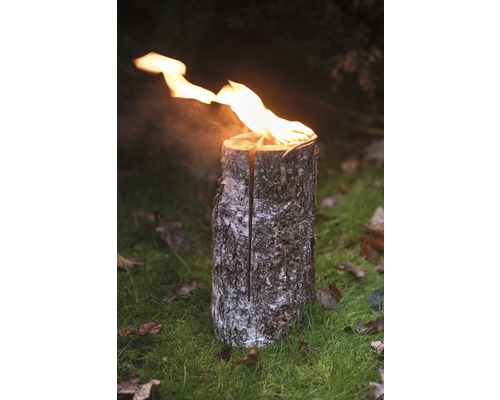 Butuc de lemn arzând pe gazon