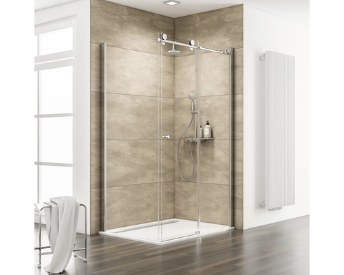 Ușă duș cu perete lateral Schulte Masterclass, 150x75 cm, sticlă securizată transparentă, profil aluminiu