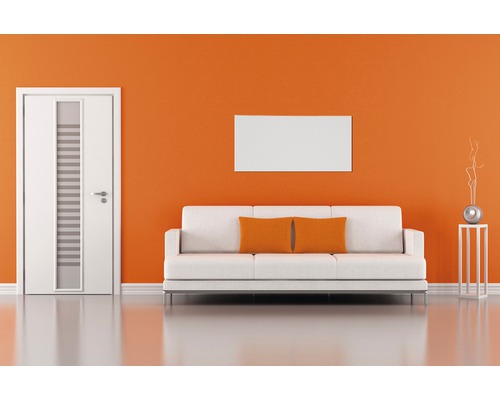 Living modern cu canapea, ușă și decorațiuni