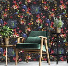 Tapetă decorativă florală cu motive de păsări în interior