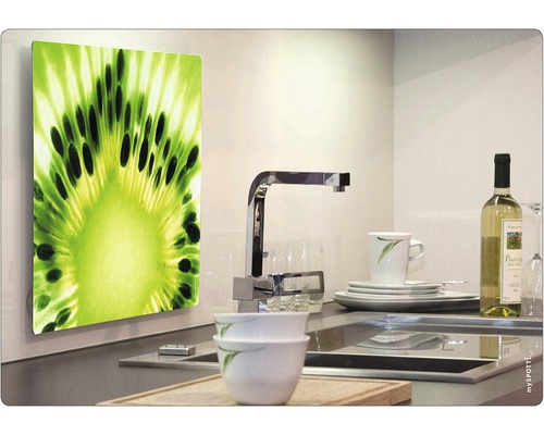 Scenă de bucătărie cu protecție împotriva stropilor cu motiv kiwi