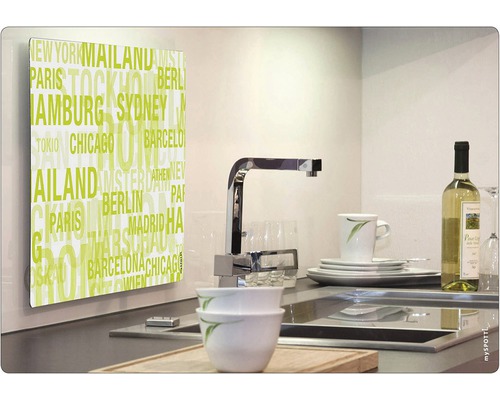 Protecție perete bucătărie cu motiv cu nume de orașe