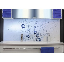 Mobilier de lavabo pentru baie cu lavoar, baterie, dozator de săpun și perete posterior cu model cu bule