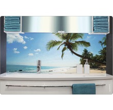 Chiuvetă de baie cu motiv de plajă și prosoape