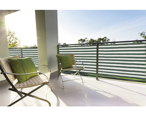 Apărătoare balcon, dungi, verde-alb, 90x500 cm