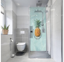 Baie cu toaletă și cabină de duș cu motiv ananas