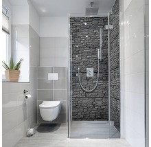 Baie modernă cu duș, toaletă și fereastră