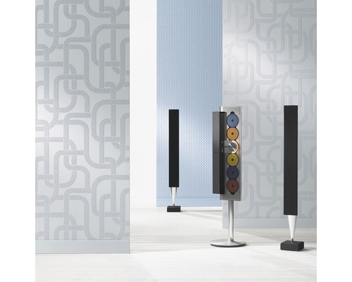 Tapet vlies 9333 Patent Decor 3D alb 10,05x1,06 m Vedere a camerei cu tapet de vinil cu model de țeavă și sistem audio