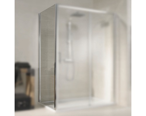 Perete lateral duș pentru ușă glisantă Schulte Kristall/Trend, 80x185 cm, sticlă securizată transparentă, profil crom
