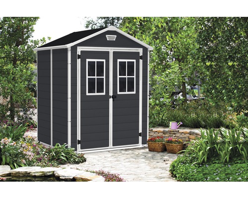 Cabină de grădină din plastic cu ușă dublă și ferestre în grădină