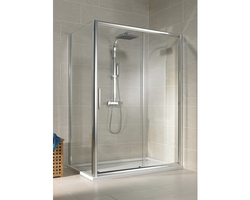 Ușă duș glisantă pentru perete lateral Schulte Kristall/Trend, 120x185 cm, sticlă securizată transparentă, profil crom