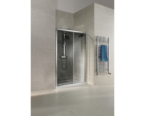 Ușă duș glisantă pentru nișă Schulte Kristall/Trend, 120x185 cm, sticlă securizată gri, profil crom