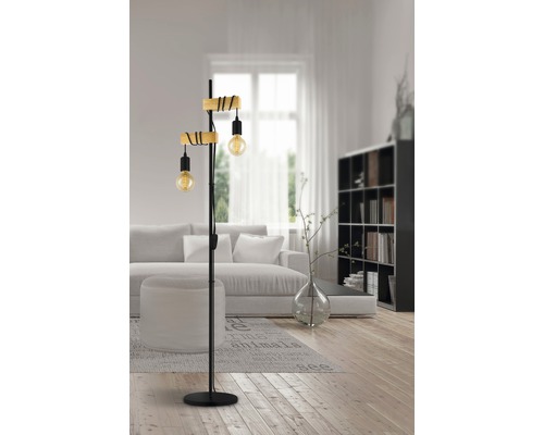 Lampadar Townshend E27 max. 2x10W, negru/lemn