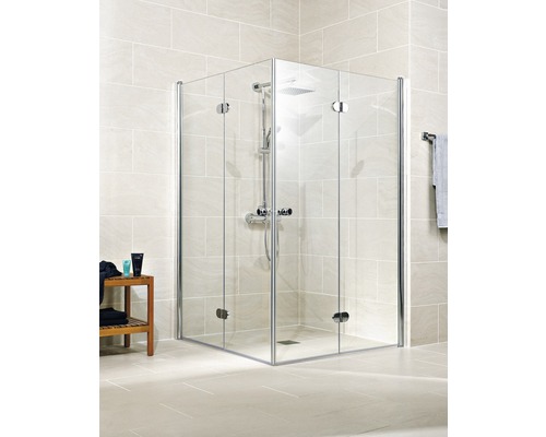Cabină de duș pătrată Schulte Garant, 80x80x200 cm, uși pliabile, sticlă securizată transparentă, profil cromat