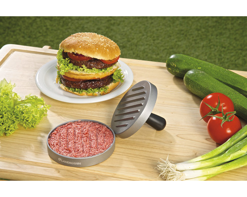 Presă pentru hamburgeri Landmann cu hamburger, carne tocată și legume