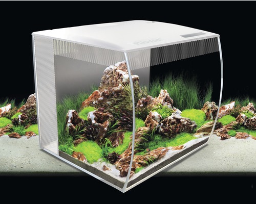 Set acvariu Fluval, iluminare LED, sistem filtrare, telecomandă cu infraroșu inclus, fără dulap inferior inclus, 57 l, alb