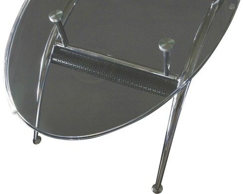 Măsuță de cafea cu blat oval din sticlă și cadru metalic