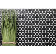Perete cu plăci de mozaic hexagonale și decorațiuni