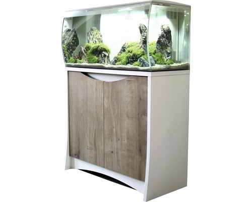 Acvariu cu dulap, inclusiv decor cu pietre și plante