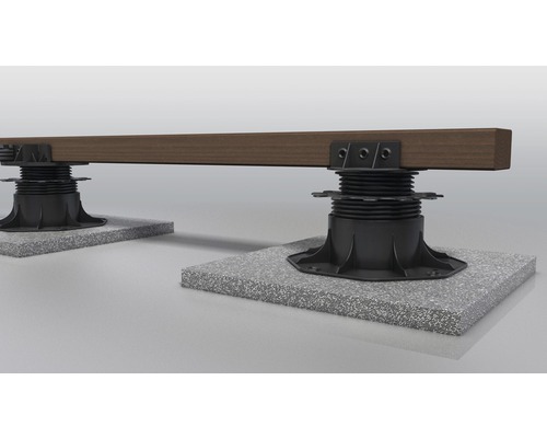 Picior de terasă reglabil cu grindă de lemn pe plăci de beton