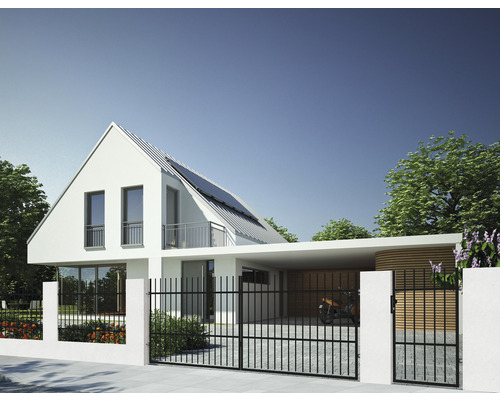 Casă modernă cu gard și carport