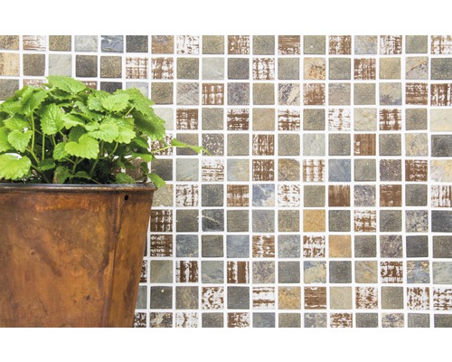 Perete de gresie mozaic cu plantă la ghiveci