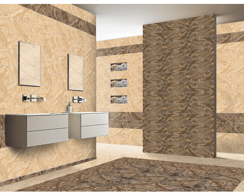 Baie cu plăci de perete deschise și închise la culoare și chiuvete