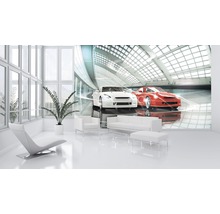 Living luminos cu fototapet cu motiv de mașină sport