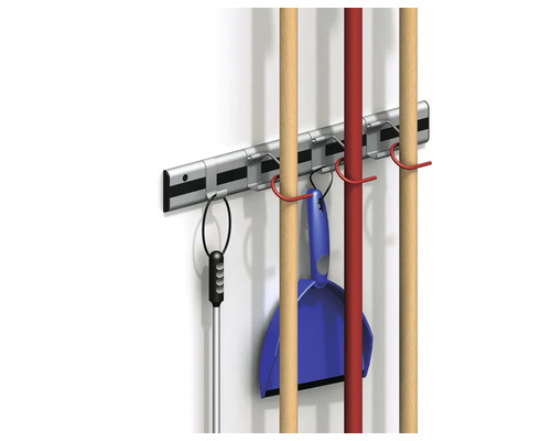 Suport de perete cu mătură, făraș și mânere pentru depozitare