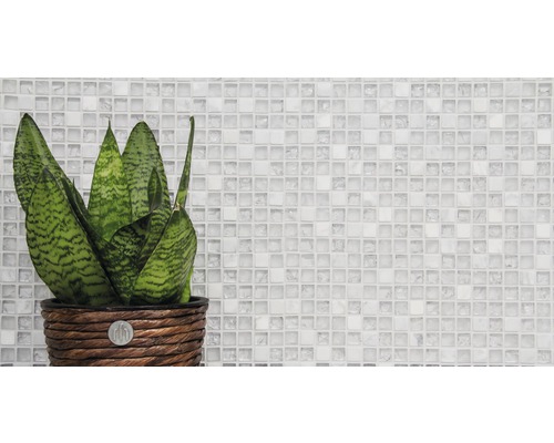 Plantă de interior în ghiveci împletit pe fundal de mozaic