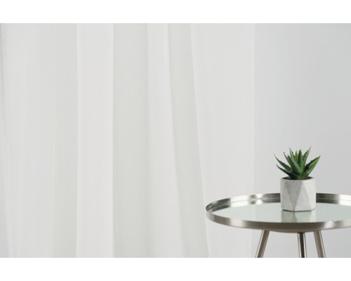 Voal decorativ lângă masă cu plantă la ghiveci