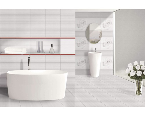 Faianță baie / bucătărie Stripes, design linii, gri lucios 50x25 cm