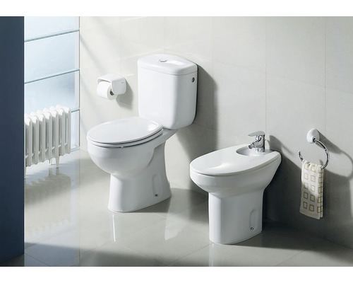 Baie luminoasă cu toaletă și bideu.