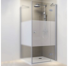 Cabină de duș cu sticlă mată parțială și ușă rotativă pentru baie