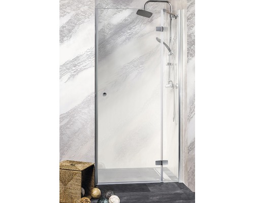 Ușă duș batantă Sanotechnik Sanoflex Symphony, 105-107x195 cm, sticlă securizată transparentă, profil crom, dreapta