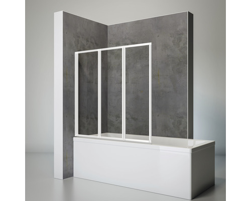 Paravan cadă pliabil Schulte, 127x140 cm, 3 elemente, sticlă clară, profil alb Paravan de cadă cu trei elemente montat pe cadă