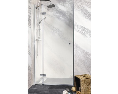 Ușă duș batantă Sanotechnik Sanoflex Symphony, 75-77x195 cm, sticlă securizată transparentă, profil crom, stânga