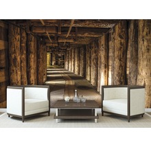 Fototapet cu motiv minier într-un living cu fotolii și măsuță de cafea