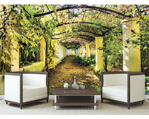 Imagine de perete cu potecă de grădină, vegetație și coloane