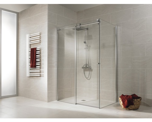 Cabină de duș rectangulară Schulte MasterClass, 120x80x200 cm, ușă glisantă, perete lateral dreapta, sticlă securizată transparentă, profil cromat