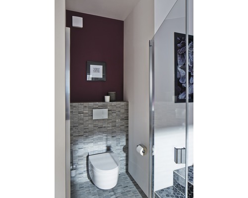 Baie modernă cu toaletă, faianță și duș