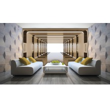 Living modern cu design futurist al pereților, canapele și masă