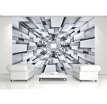 Cameră de zi cu fototapet cu model geometric tunel