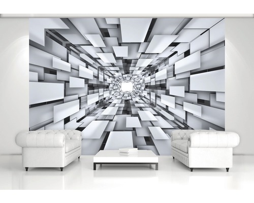 Cameră de zi cu fototapet cu model geometric tunel