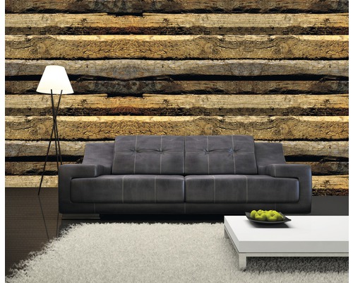 Living cu canapea, lampadar, covor și perete din lemn