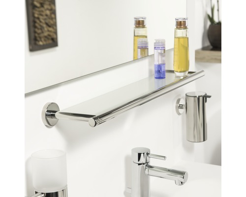 Baie cu raft de sticlă, dozator de săpun și baterie